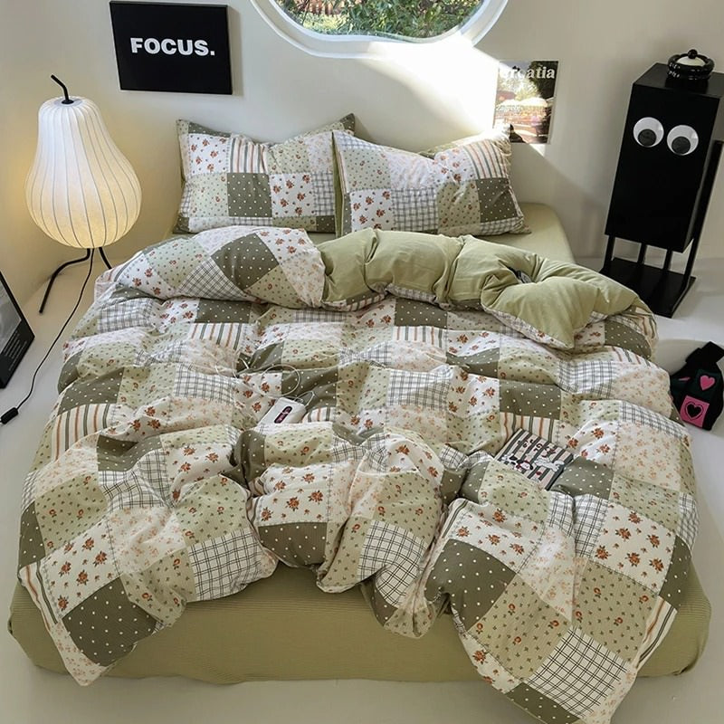 Mojoyce-Spring Summer Bedding Set Vintage Patches Cottagecore Bedding Set