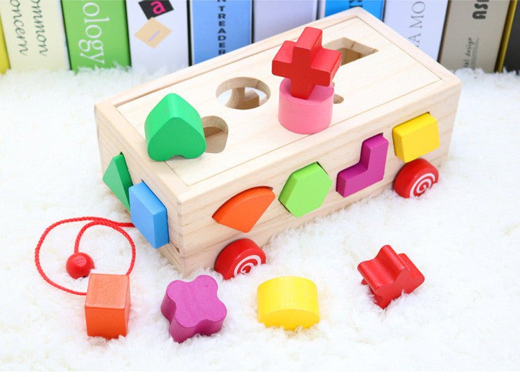 Pull & Sort Shape Bus — Wooden Sorting + Stacking Toy