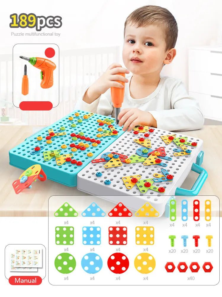STEM Drill and Build Toy Kit – Electric Screwdriver + Toolbox (188–316 Pieces)