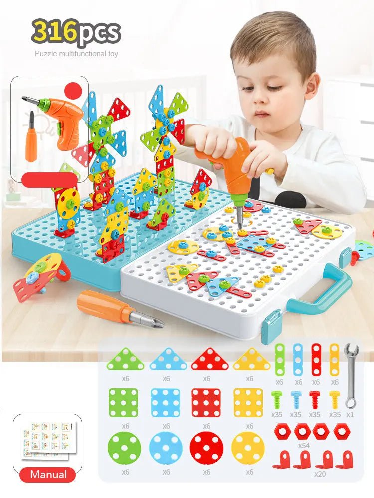 STEM Drill and Build Toy Kit – Electric Screwdriver + Toolbox (188–316 Pieces)