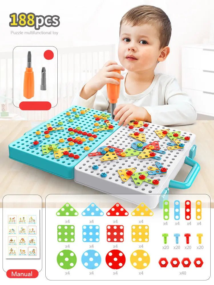 STEM Drill and Build Toy Kit – Electric Screwdriver + Toolbox (188–316 Pieces)