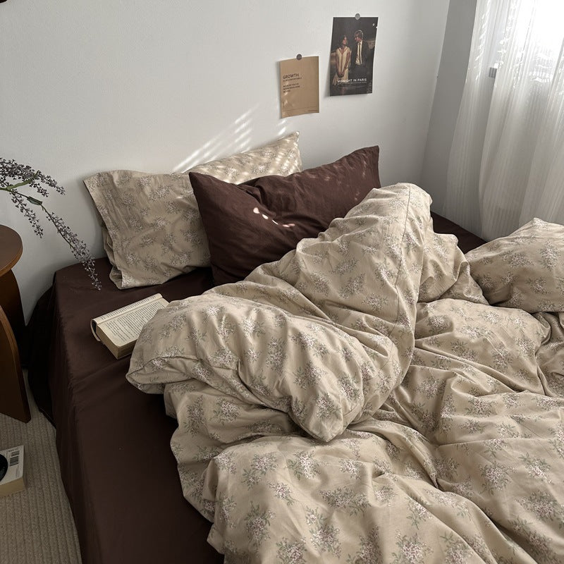 Mojoyce bedroom inspirations INS Vintage Floral Cotton Cotton Bedding Four-Piece Bed Sheet Quilt Cover Quilt Cover Bed Cover Three-Piece Set