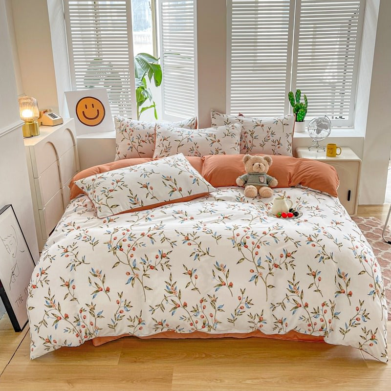 Mojoyce-Spring Summer Bedding Set Vintage Red Berries Print Bedding Set