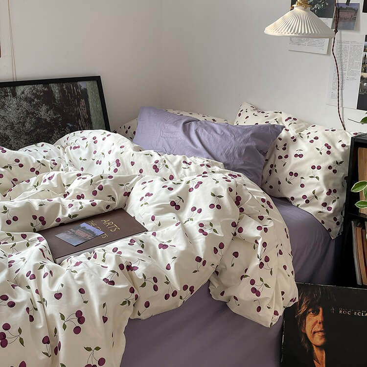 Mojoyce-Spring Summer Bedding Set Purple Cherries Bedding Set