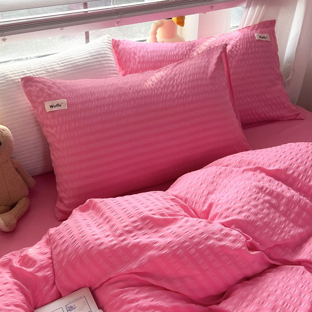 Mojoyce-Spring Summer Bedding Set Waffle Stripes Duvet Cover Bedding Set