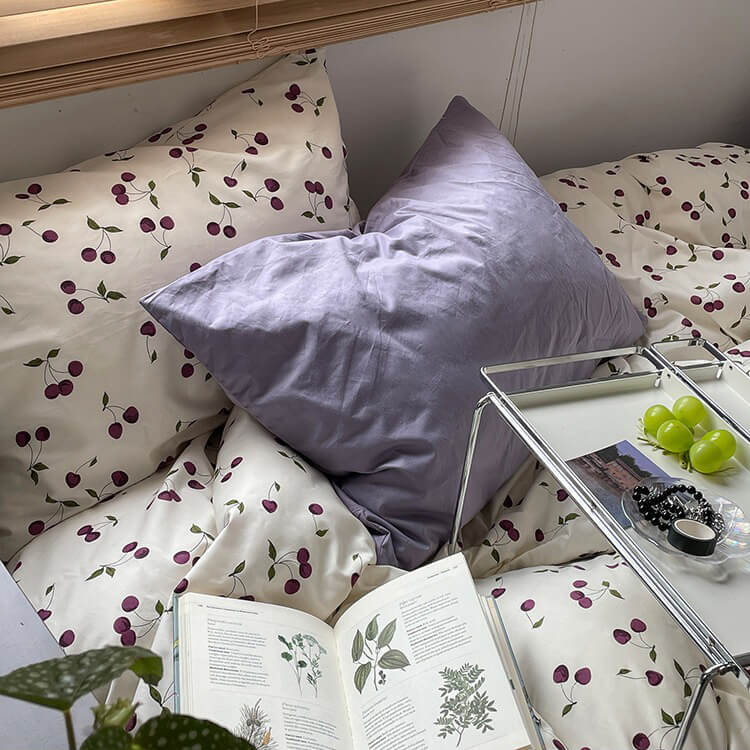 Mojoyce-Spring Summer Bedding Set Purple Cherries Bedding Set