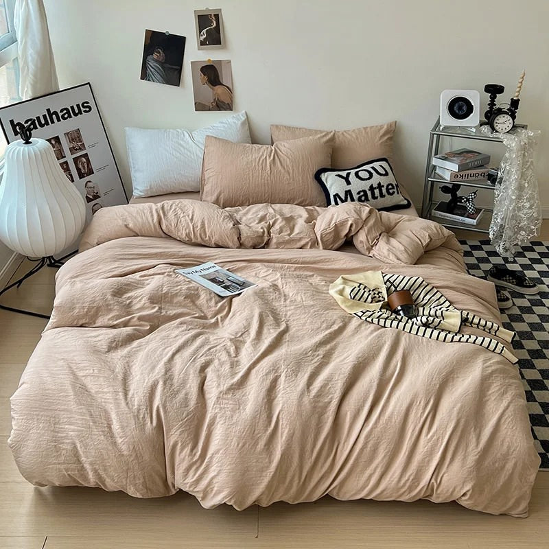 Mojoyce-Spring Summer Bedding Set Crumpled Solid Color Sheets Bedding Set