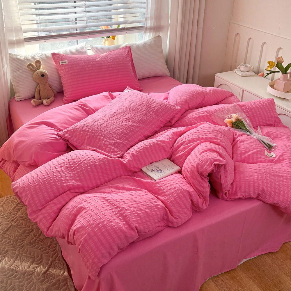 Mojoyce-Spring Summer Bedding Set Waffle Stripes Duvet Cover Bedding Set