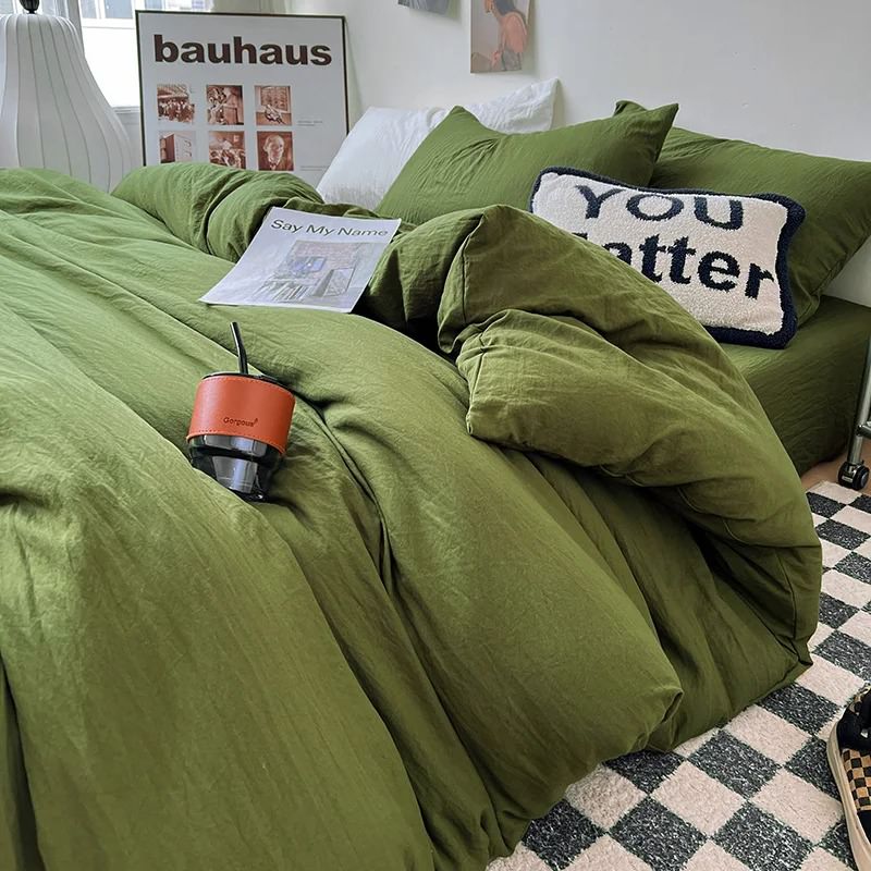 Mojoyce-Spring Summer Bedding Set Crumpled Solid Color Sheets Bedding Set