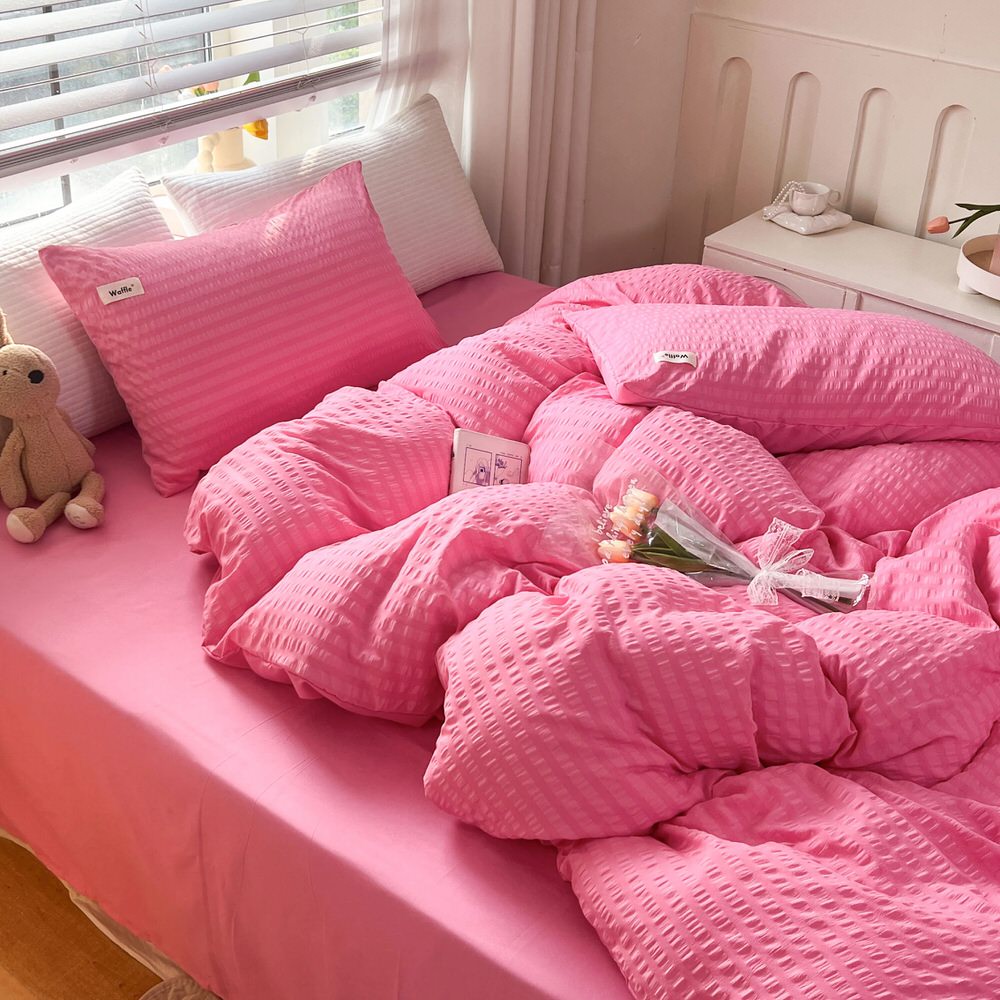 Mojoyce-Spring Summer Bedding Set Waffle Stripes Duvet Cover Bedding Set