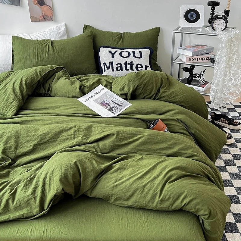Mojoyce-Spring Summer Bedding Set Crumpled Solid Color Sheets Bedding Set