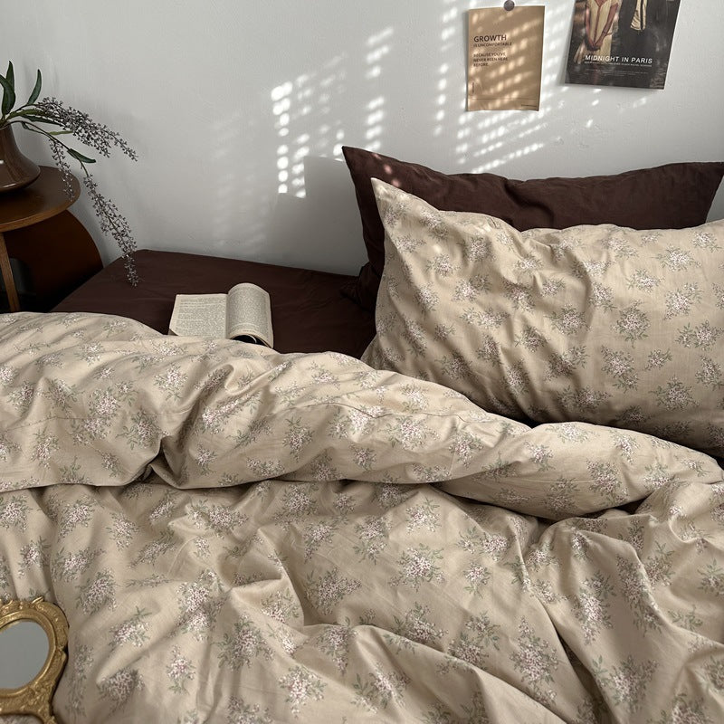 Mojoyce bedroom inspirations INS Vintage Floral Cotton Cotton Bedding Four-Piece Bed Sheet Quilt Cover Quilt Cover Bed Cover Three-Piece Set