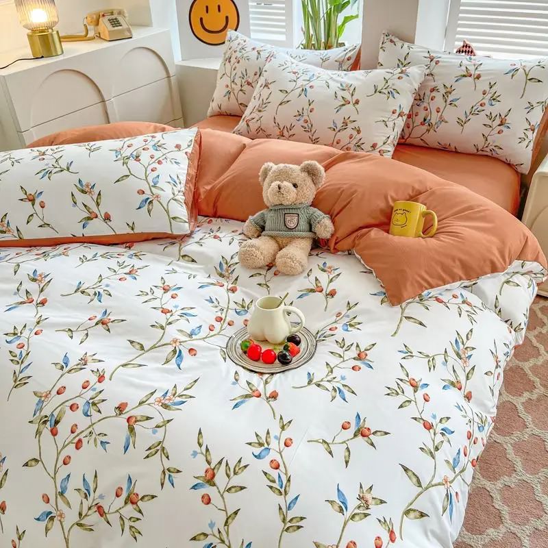 Mojoyce-Spring Summer Bedding Set Vintage Red Berries Print Bedding Set