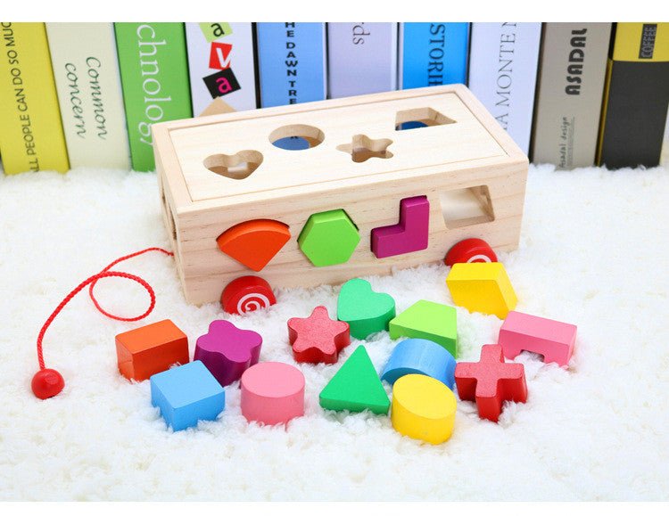 Pull & Sort Shape Bus — Wooden Sorting + Stacking Toy