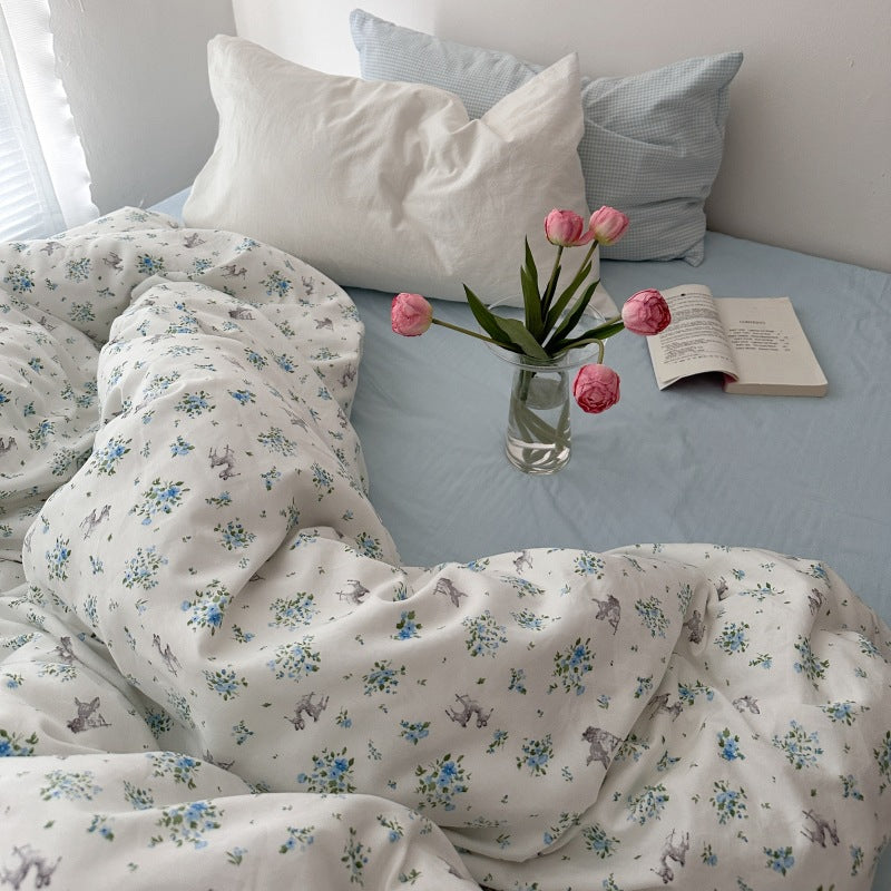 Mojoyce bedroom inspirations Retro Style Cotton Four-Piece Set French Pastoral Pure Cotton Bed Sheet Quilt Cover Soft 1.8M Bedding Dormitory 3 Pieces
