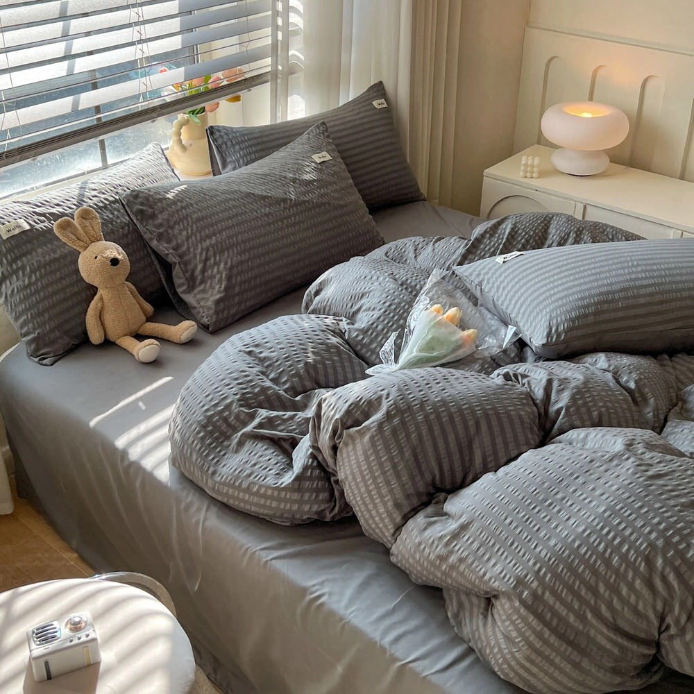 Mojoyce-Spring Summer Bedding Set Waffle Stripes Duvet Cover Bedding Set