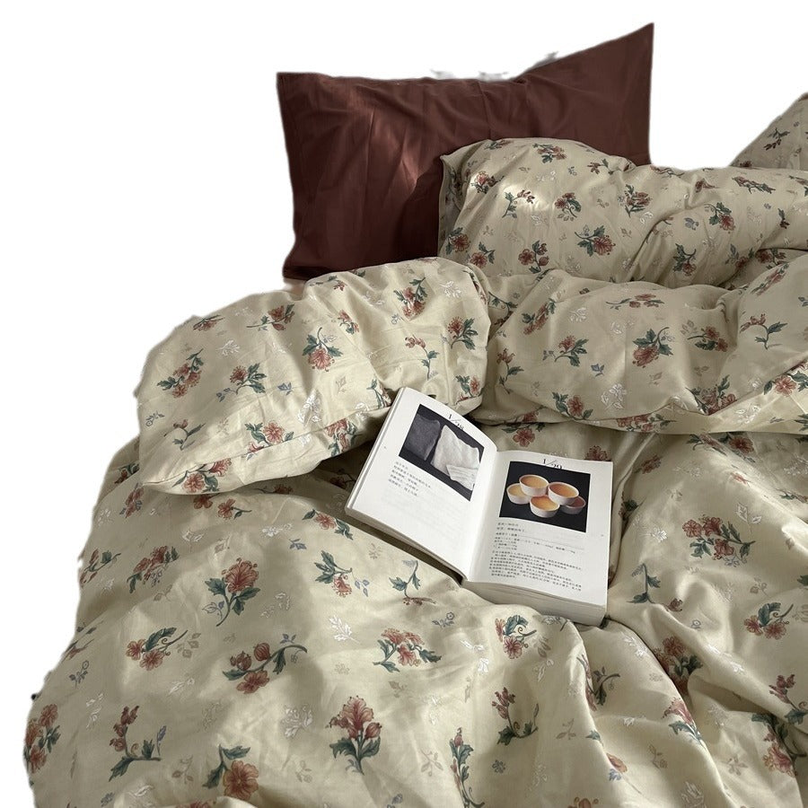 Mojoyce bedroom inspirations INS Vintage Floral Cotton Cotton Bedding Four-Piece Bed Sheet Quilt Cover Quilt Cover Bed Cover Three-Piece Set