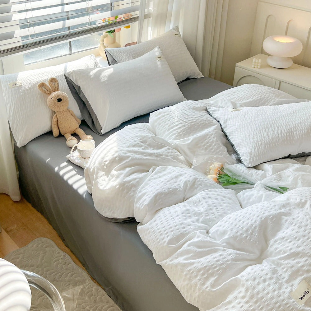 Mojoyce-Spring Summer Bedding Set Waffle Stripes Duvet Cover Bedding Set