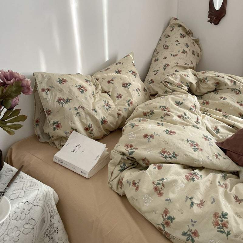Mojoyce bedroom inspirations INS Vintage Floral Cotton Cotton Bedding Four-Piece Bed Sheet Quilt Cover Quilt Cover Bed Cover Three-Piece Set