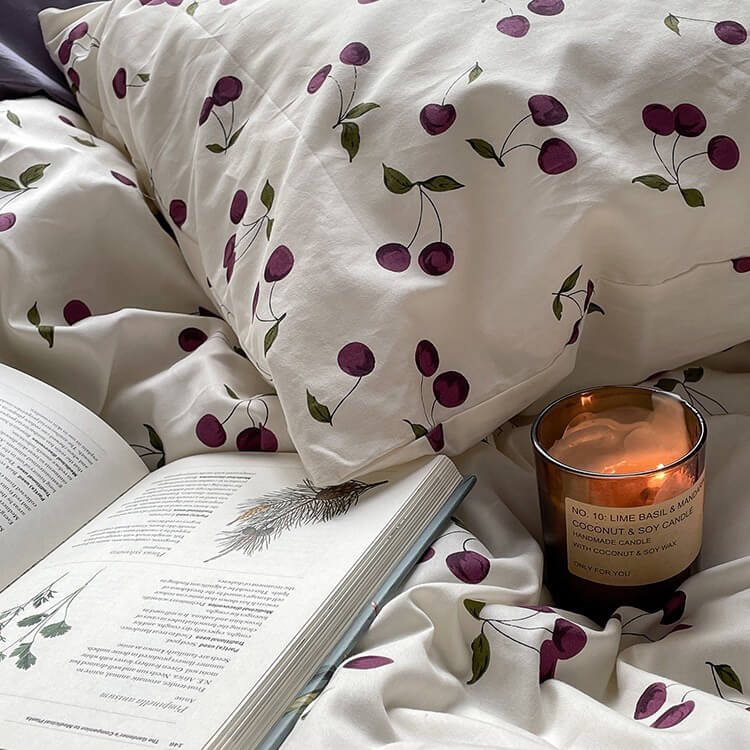 Mojoyce-Spring Summer Bedding Set Purple Cherries Bedding Set