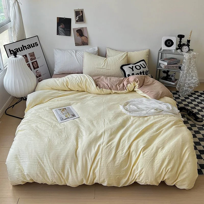 Mojoyce-Spring Summer Bedding Set Crumpled Solid Color Sheets Bedding Set