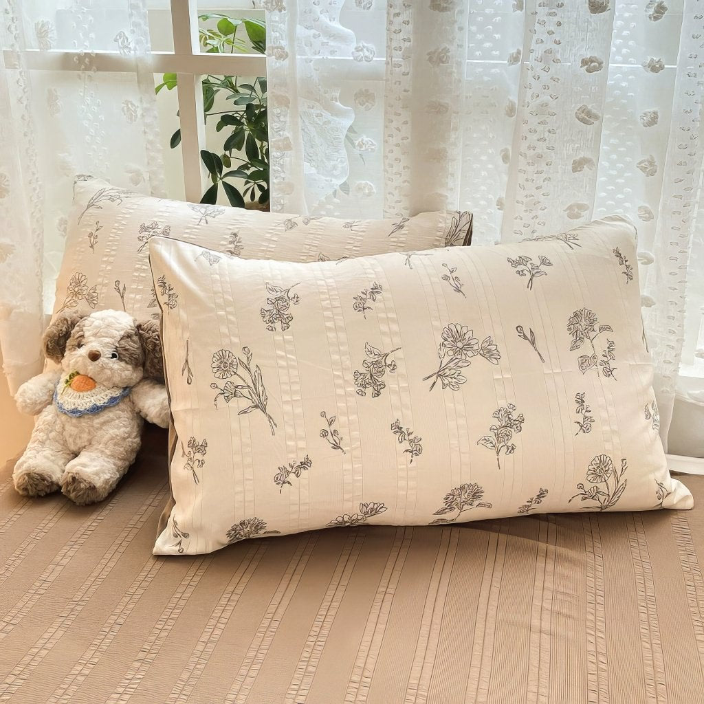 Mojoyce-Spring Summer Bedding Set Floral Print Vintage Creamy Bedding Set