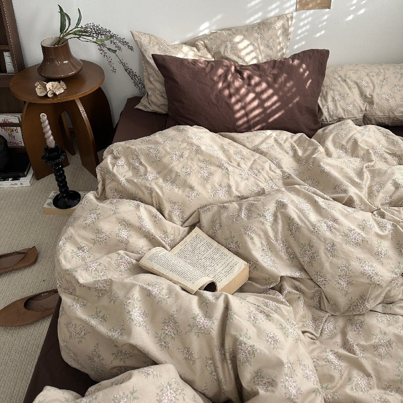 Mojoyce bedroom inspirations Retro Style Cotton Four-Piece Set French Pastoral Pure Cotton Bed Sheet Quilt Cover Soft 1.8M Bedding Dormitory 3 Pieces