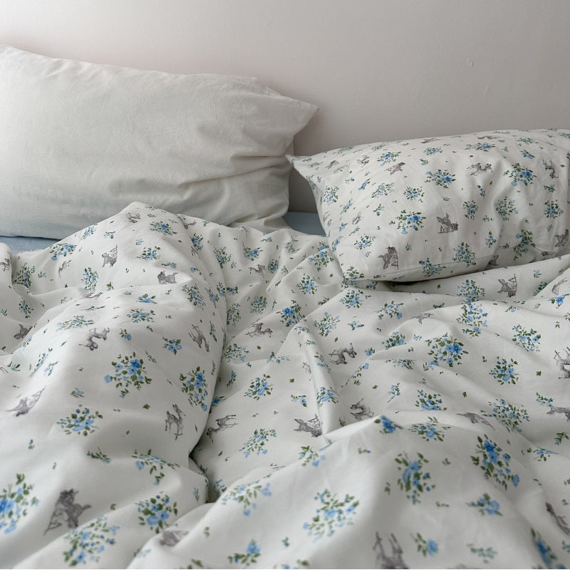 Mojoyce bedroom inspirations Retro Style Cotton Four-Piece Set French Pastoral Pure Cotton Bed Sheet Quilt Cover Soft 1.8M Bedding Dormitory 3 Pieces