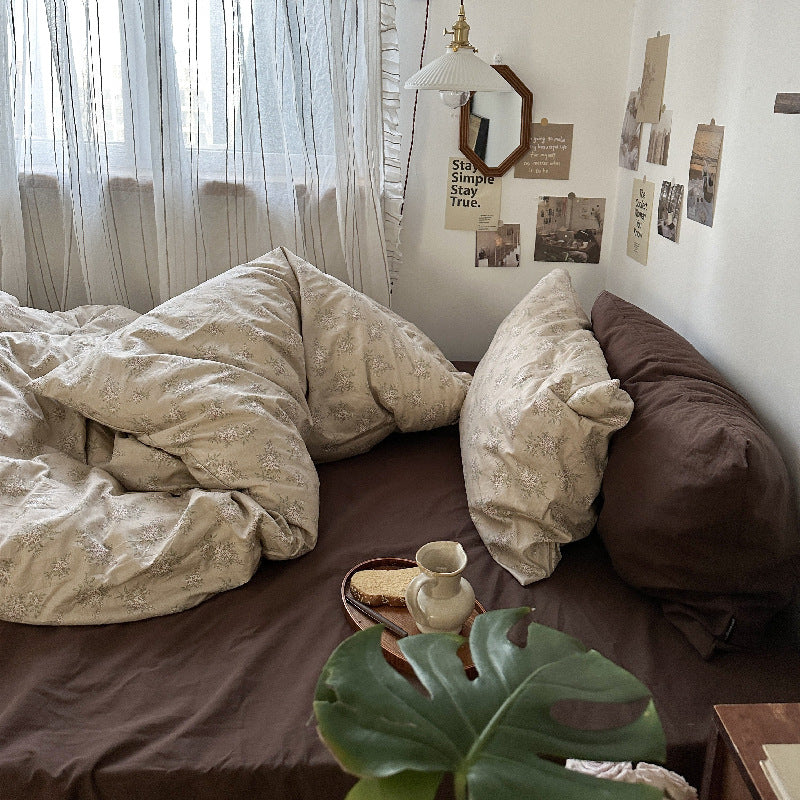 Mojoyce bedroom inspirations Retro Style Cotton Four-Piece Set French Pastoral Pure Cotton Bed Sheet Quilt Cover Soft 1.8M Bedding Dormitory 3 Pieces