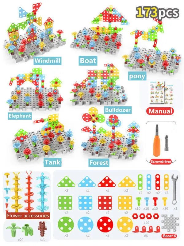 STEM Drill and Build Toy Kit – Electric Screwdriver + Toolbox (188–316 Pieces)