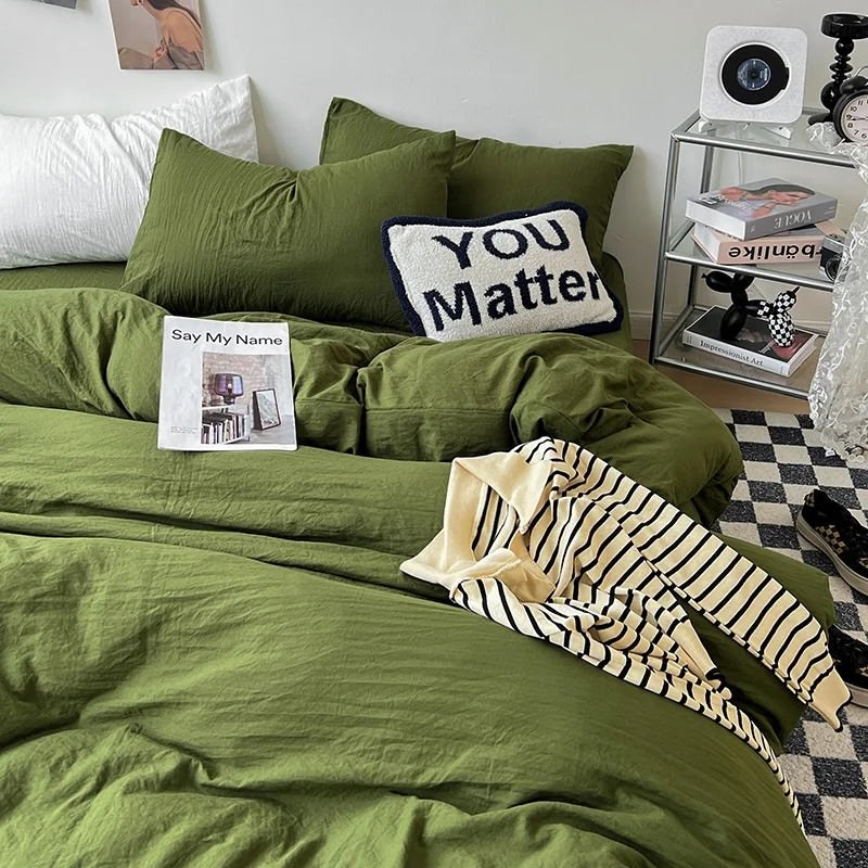 Mojoyce-Spring Summer Bedding Set Crumpled Solid Color Sheets Bedding Set