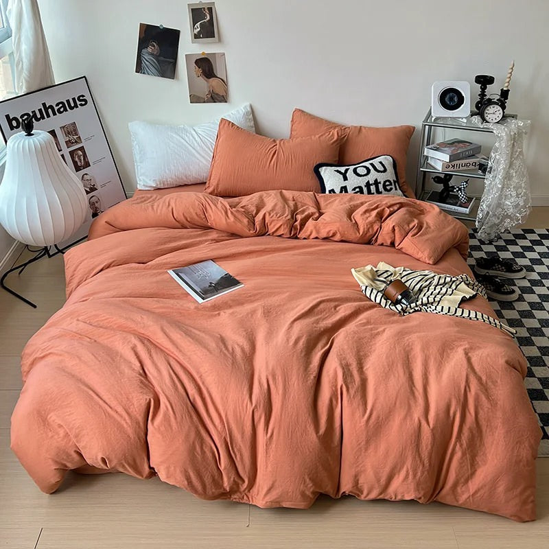 Mojoyce-Spring Summer Bedding Set Crumpled Solid Color Sheets Bedding Set