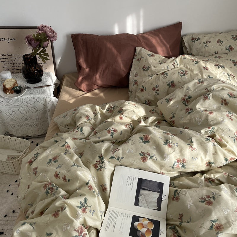 Mojoyce bedroom inspirations INS Vintage Floral Cotton Cotton Bedding Four-Piece Bed Sheet Quilt Cover Quilt Cover Bed Cover Three-Piece Set