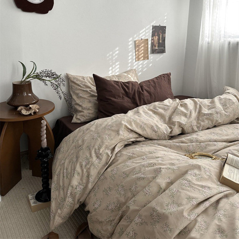 Mojoyce-Spring Summer Bedding Set Dark Academia Vintage Brown Bedding Set