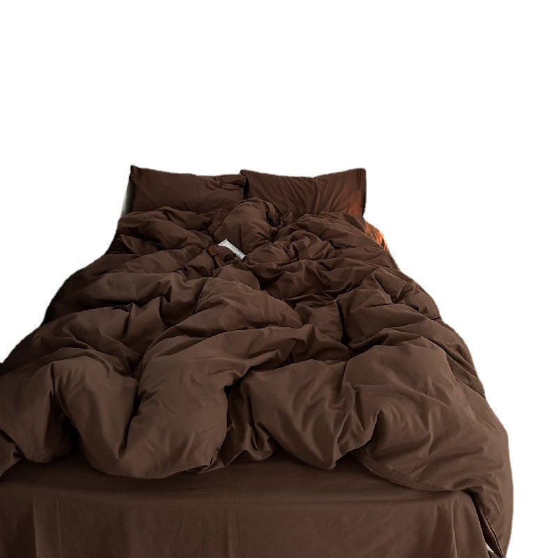 Mojoyce bedroom inspirations Mocha Chocolate Cotton Four-Piece Set Solid Color Mix and Match Simple Ins Style Pure Cotton Washed Cotton Bed Sheet Quilt Cover Bedding