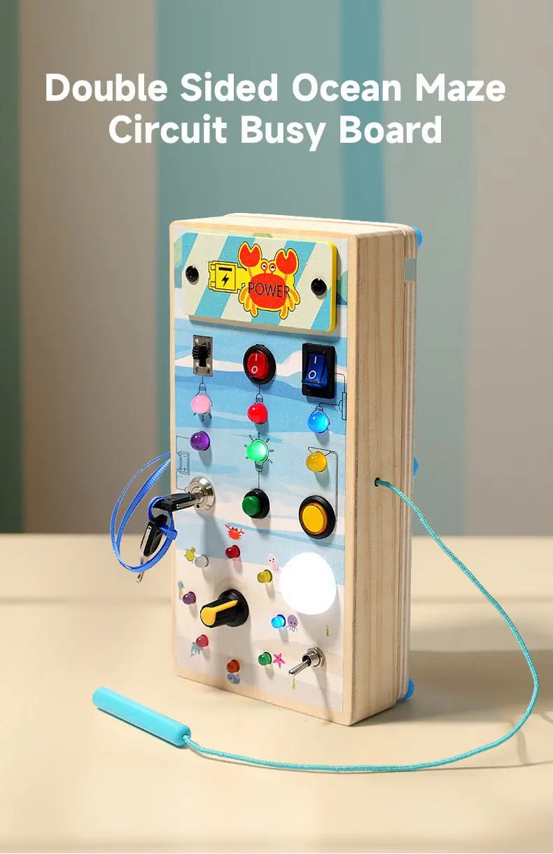 Drive & Learn™ – Wooden Steering Wheel Busy Board with Lights
