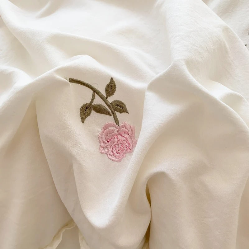 Mojoyce-Spring Summer Bedding Set Coquette Roses Ruffle Duvet Cover & Sham Set