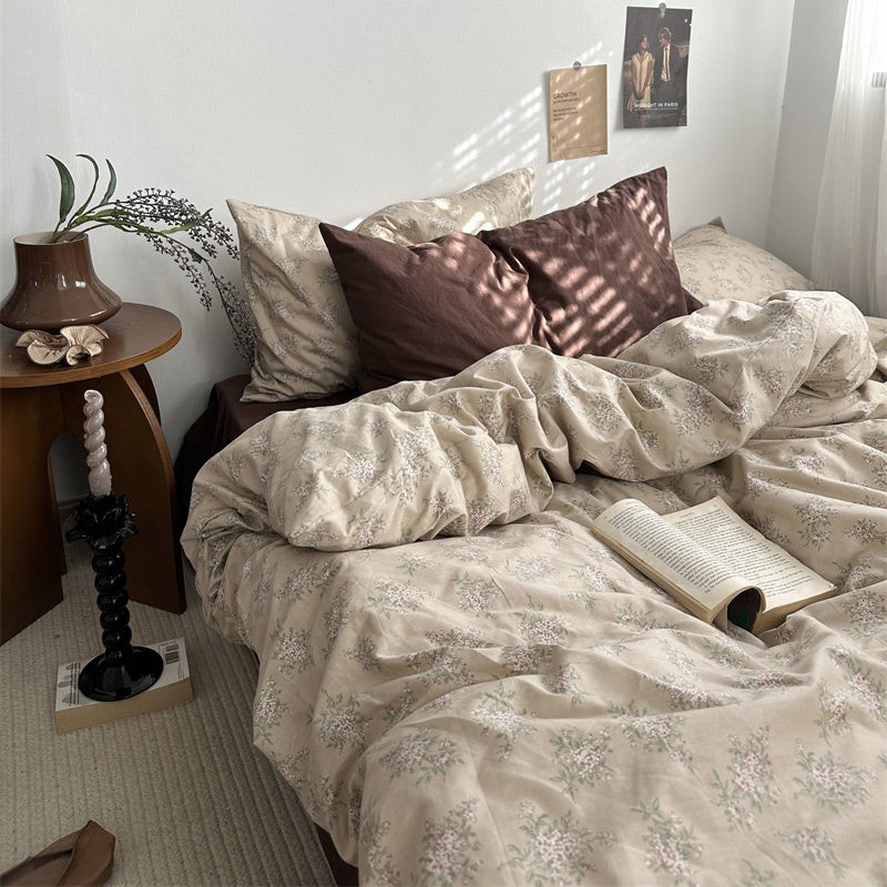 Mojoyce-Spring Summer Bedding Set Dark Academia Vintage Brown Bedding Set