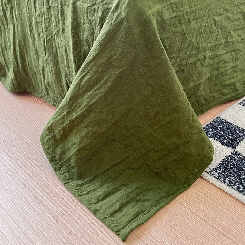 Mojoyce-Spring Summer Bedding Set Crumpled Solid Color Sheets Bedding Set