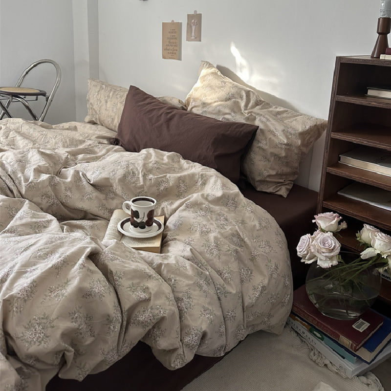 Mojoyce bedroom inspirations Retro Style Cotton Four-Piece Set French Pastoral Pure Cotton Bed Sheet Quilt Cover Soft 1.8M Bedding Dormitory 3 Pieces