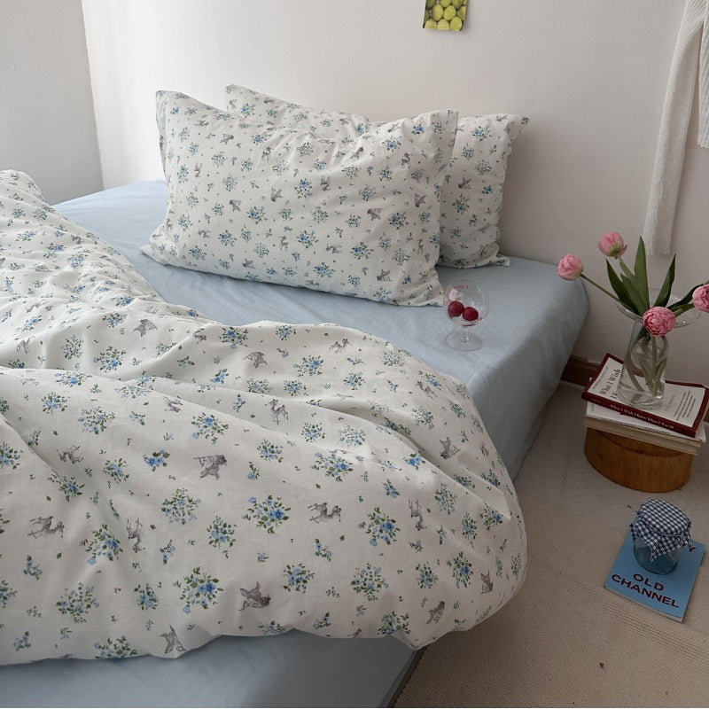 Mojoyce bedroom inspirations Retro Style Cotton Four-Piece Set French Pastoral Pure Cotton Bed Sheet Quilt Cover Soft 1.8M Bedding Dormitory 3 Pieces