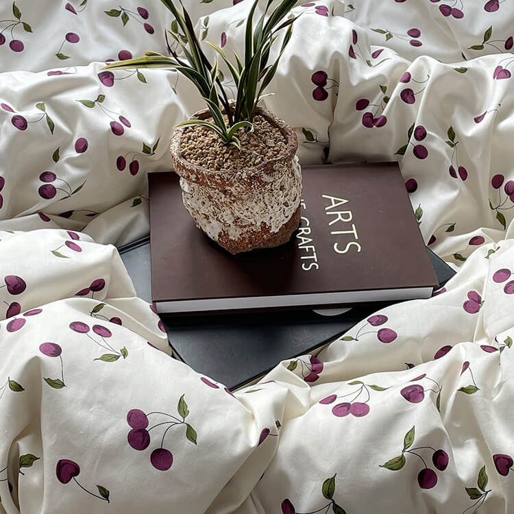 Mojoyce-Spring Summer Bedding Set Purple Cherries Bedding Set