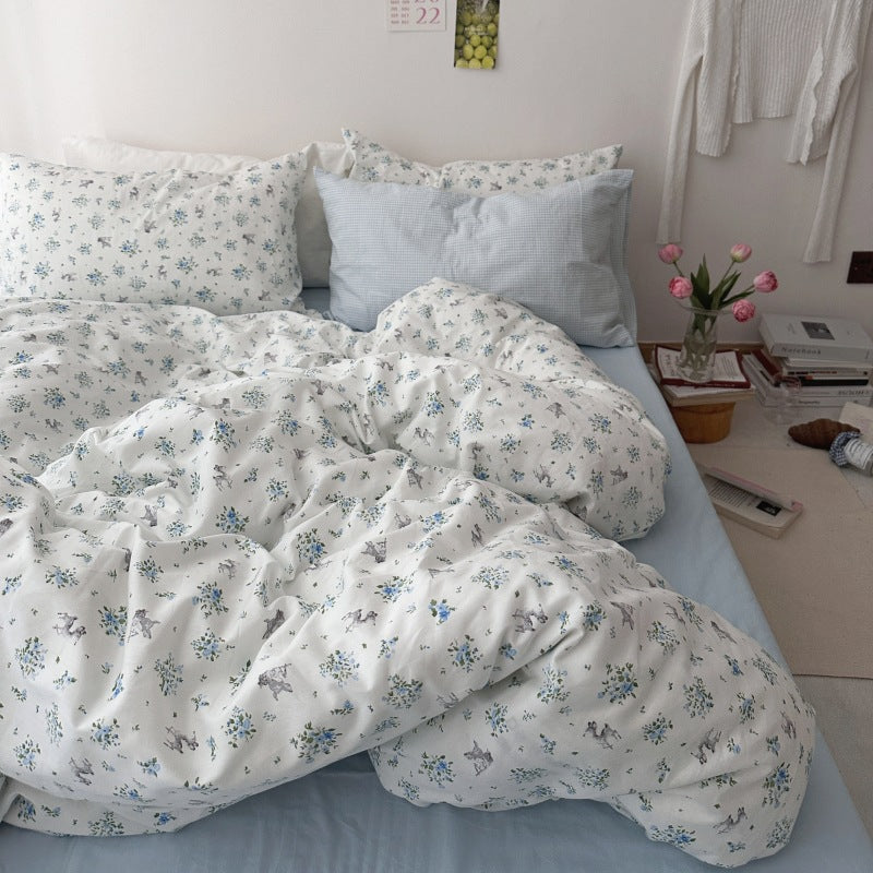 Mojoyce bedroom inspirations Retro Style Cotton Four-Piece Set French Pastoral Pure Cotton Bed Sheet Quilt Cover Soft 1.8M Bedding Dormitory 3 Pieces