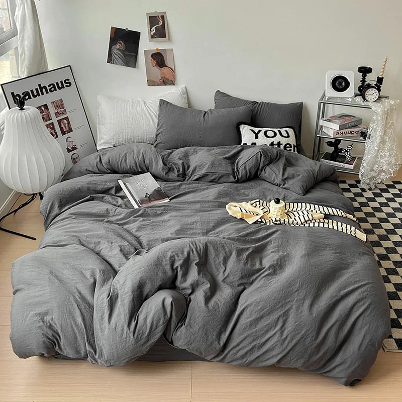 Mojoyce-Spring Summer Bedding Set Crumpled Solid Color Sheets Bedding Set