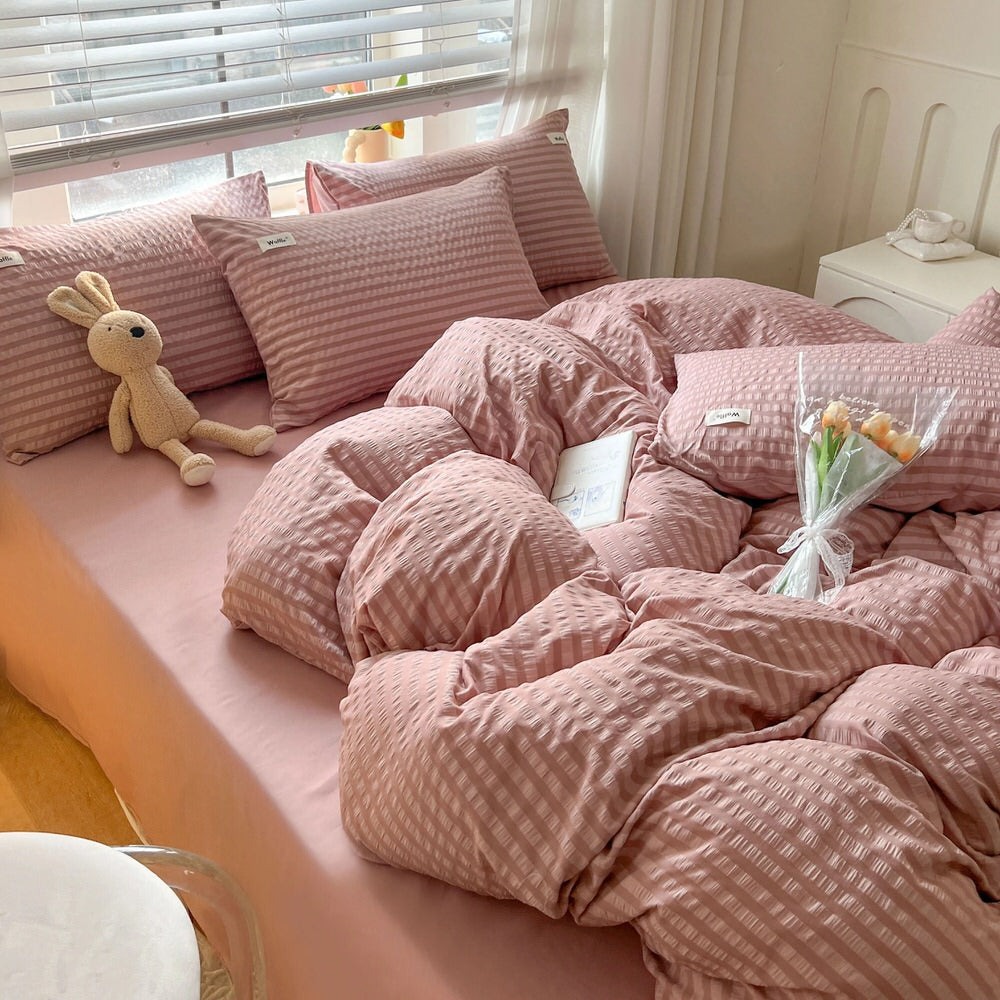 Mojoyce-Spring Summer Bedding Set Waffle Stripes Duvet Cover Bedding Set