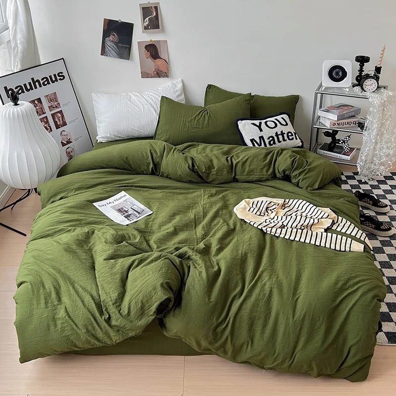 Mojoyce-Spring Summer Bedding Set Crumpled Solid Color Sheets Bedding Set