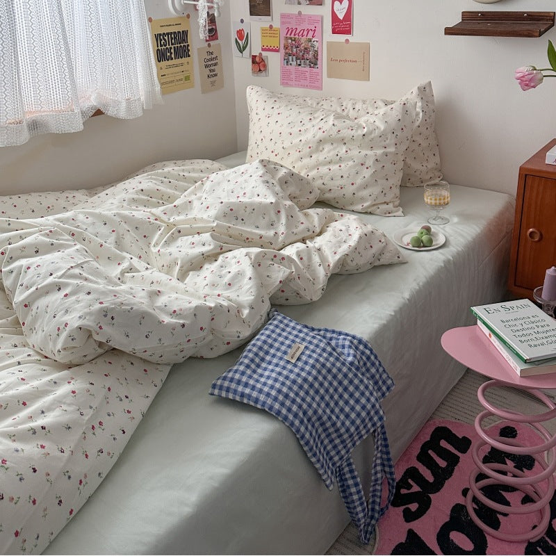 Mojoyce bedroom inspirations Retro Style Cotton Four-Piece Set French Pastoral Pure Cotton Bed Sheet Quilt Cover Soft 1.8M Bedding Dormitory 3 Pieces