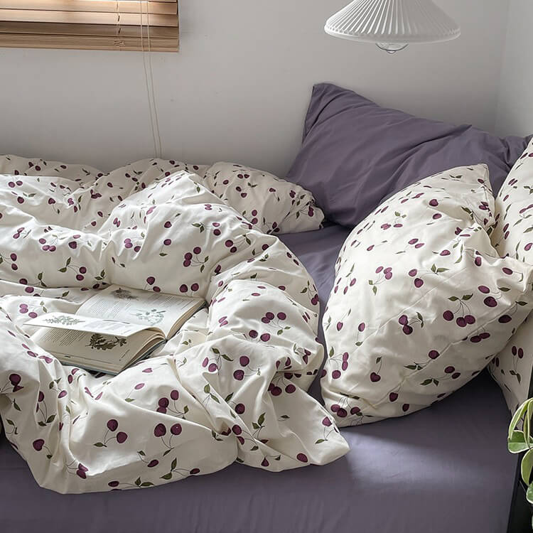 Mojoyce-Spring Summer Bedding Set Purple Cherries Bedding Set