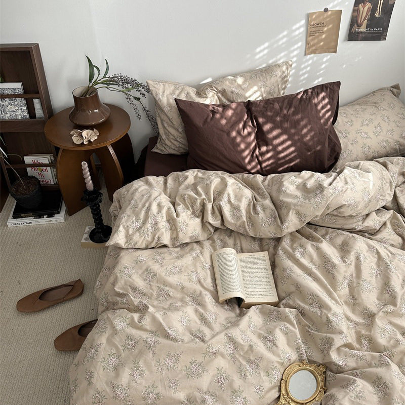 Mojoyce-Spring Summer Bedding Set Dark Academia Vintage Brown Bedding Set