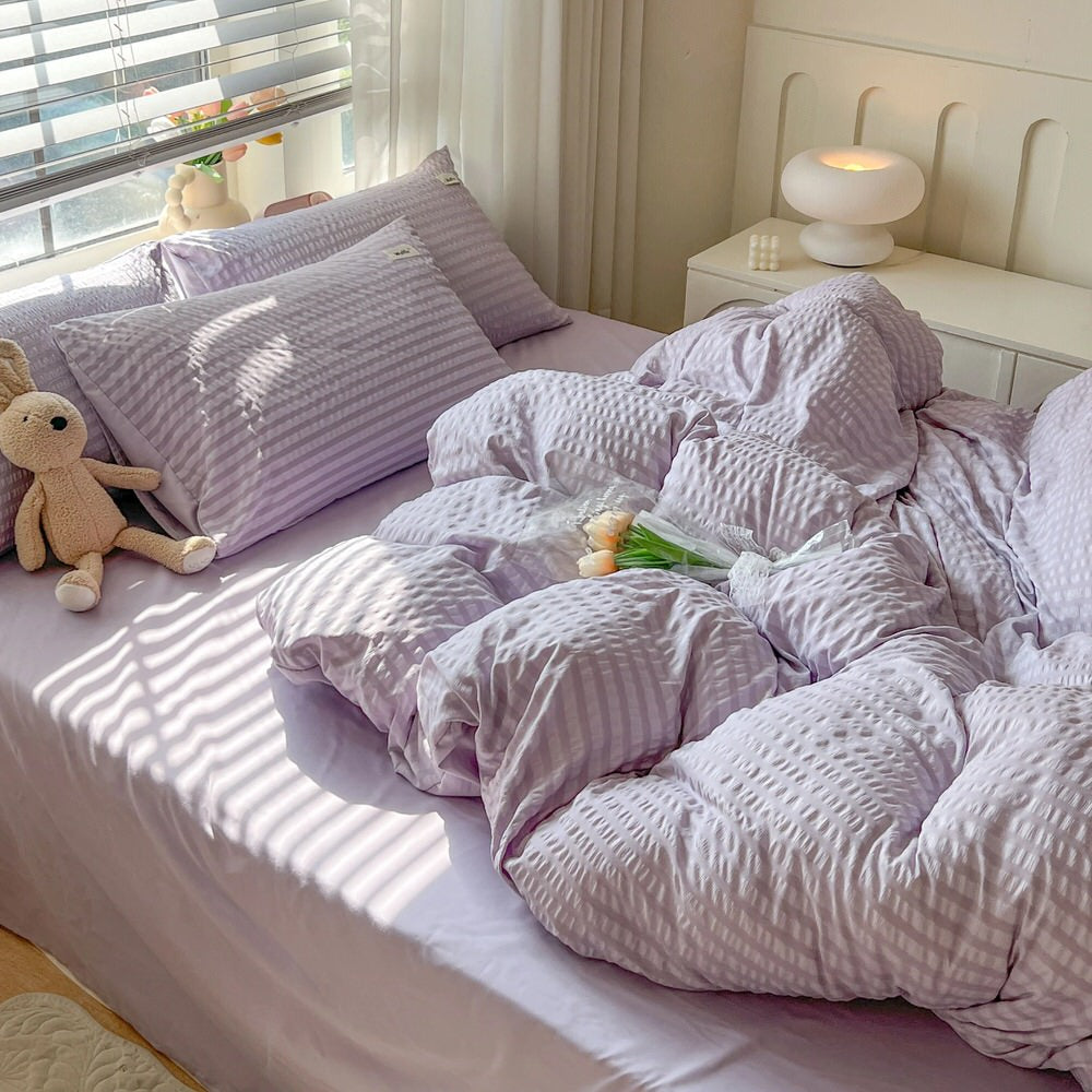 Mojoyce-Spring Summer Bedding Set Waffle Stripes Duvet Cover Bedding Set